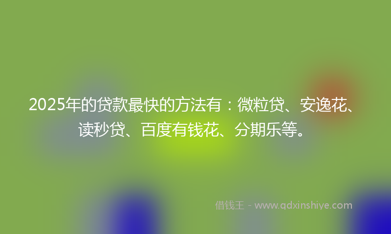 2025年的贷款最快的方法有：微粒贷、安逸花、读秒贷、百度有钱花、分期乐等。
