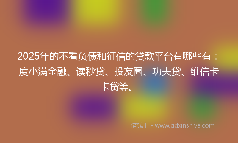 2025年的不看负债和征信的贷款平台有哪些有：度小满金融、读秒贷、投友圈、功夫贷、维信卡卡贷等。