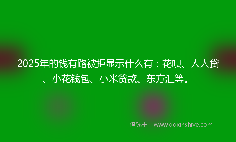 2025年的钱有路被拒显示什么有：花呗、人人贷、小花钱包、小米贷款、东方汇等。