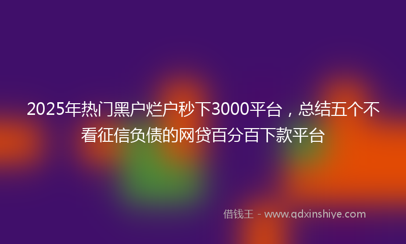 2025年热门黑户烂户秒下3000平台，总结五个不看征信负债的网贷百分百下款平台
