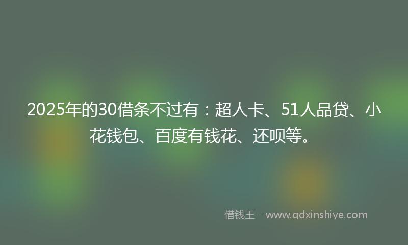 2025年的30借条不过有：超人卡、51人品贷、小花钱包、百度有钱花、还呗等。
