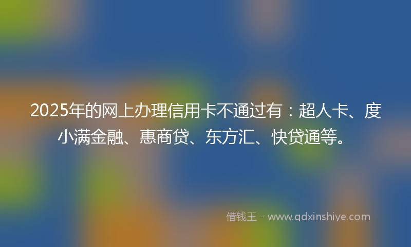 2025年的网上办理信用卡不通过有：超人卡、度小满金融、惠商贷、东方汇、快贷通等。