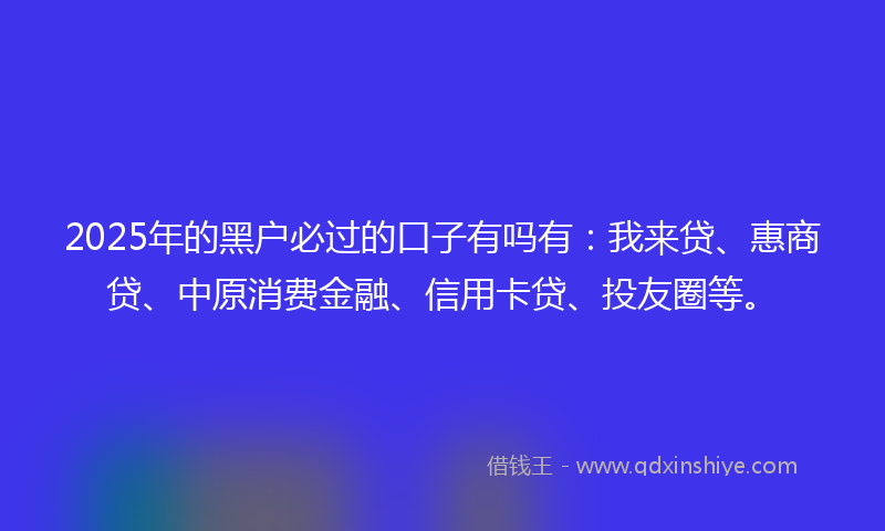 2025年的黑户必过的口子有吗有：我来贷、惠商贷、中原消费金融、信用卡贷、投友圈等。