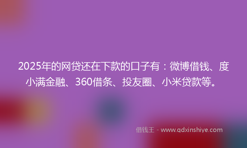 2025年的网贷还在下款的口子有：微博借钱、度小满金融、360借条、投友圈、小米贷款等。