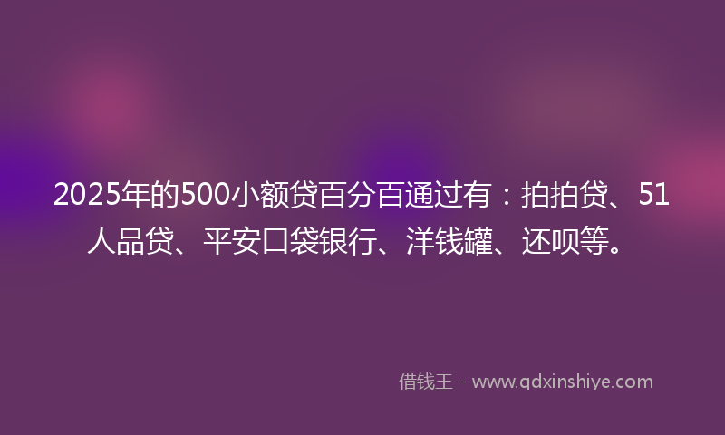 2025年的500小额贷百分百通过有：拍拍贷、51人品贷、平安口袋银行、洋钱罐、还呗等。