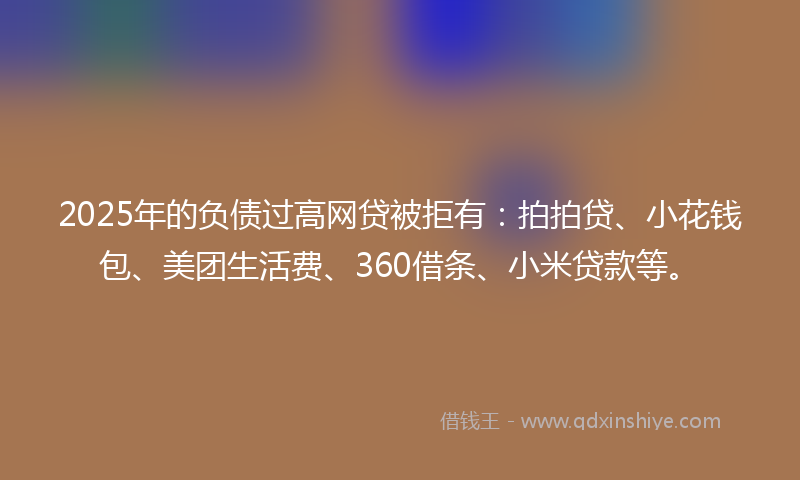 2025年的负债过高网贷被拒有：拍拍贷、小花钱包、美团生活费、360借条、小米贷款等。