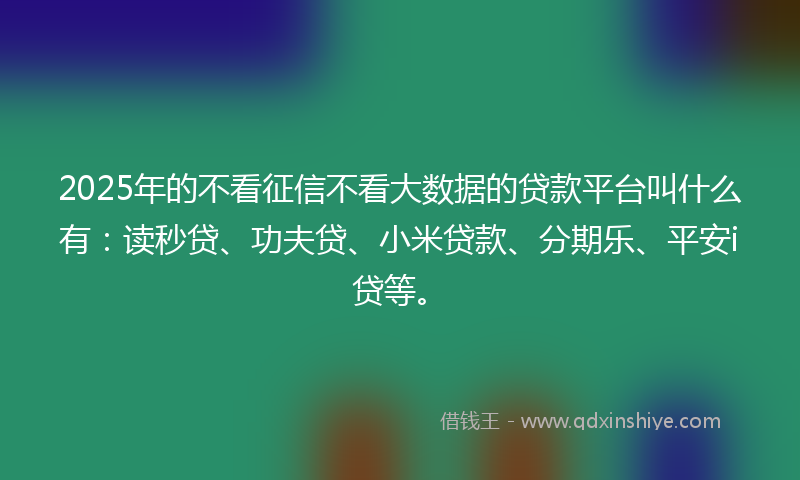 2025年的不看征信不看大数据的贷款平台叫什么有：读秒贷、功夫贷、小米贷款、分期乐、平安i贷等。