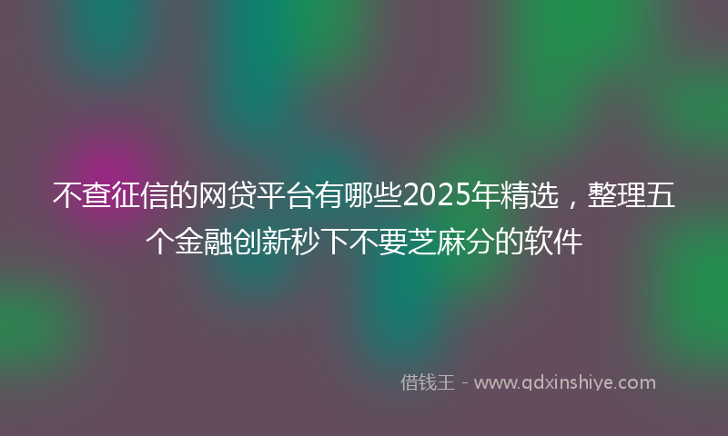 不查征信的网贷平台有哪些2025年精选，整理五个金融创新秒下不要芝麻分的软件