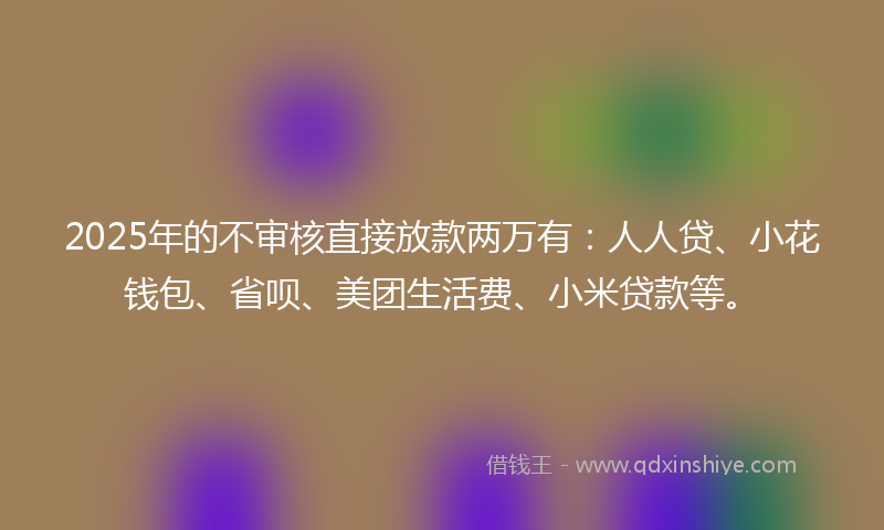 2025年的不审核直接放款两万有：人人贷、小花钱包、省呗、美团生活费、小米贷款等。