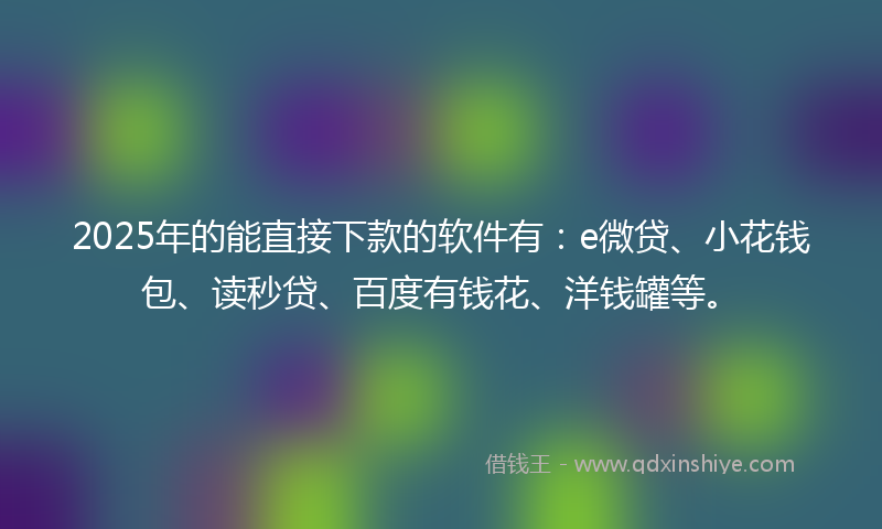 2025年的能直接下款的软件有：e微贷、小花钱包、读秒贷、百度有钱花、洋钱罐等。