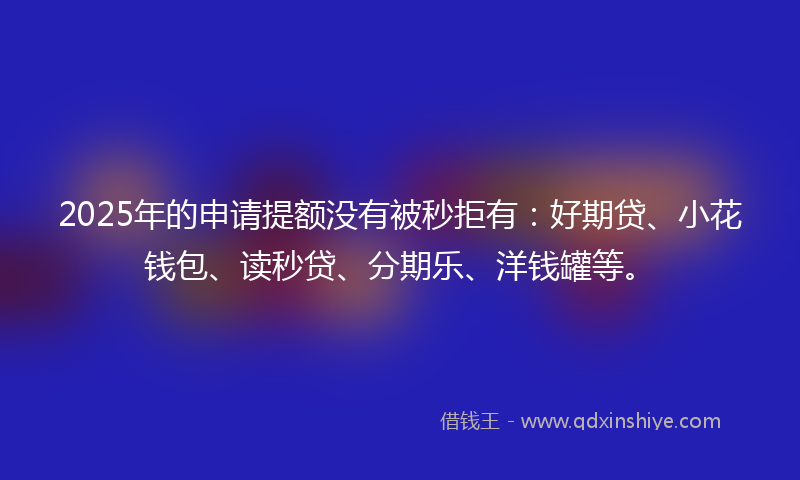 2025年的申请提额没有被秒拒有：好期贷、小花钱包、读秒贷、分期乐、洋钱罐等。