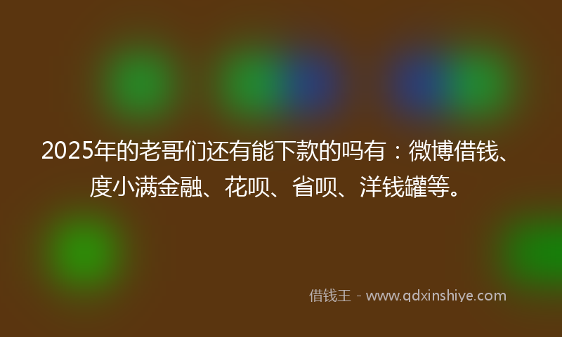 2025年的老哥们还有能下款的吗有：微博借钱、度小满金融、花呗、省呗、洋钱罐等。