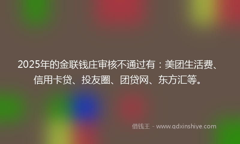 2025年的金联钱庄审核不通过有：美团生活费、信用卡贷、投友圈、团贷网、东方汇等。