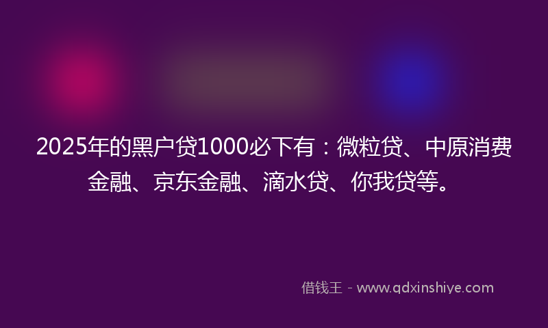 2025年的黑户贷1000必下有：微粒贷、中原消费金融、京东金融、滴水贷、你我贷等。