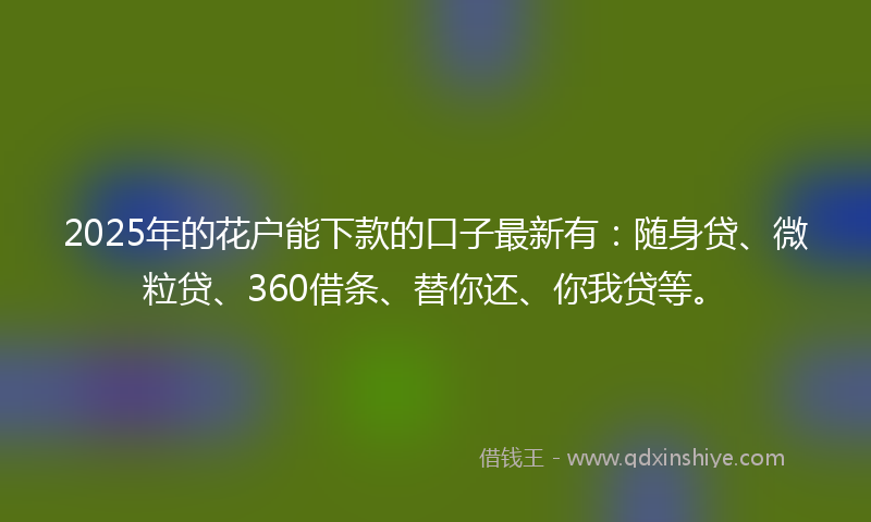 2025年的花户能下款的口子最新有:随身贷、微粒贷、360借条、替你还、你我贷等。