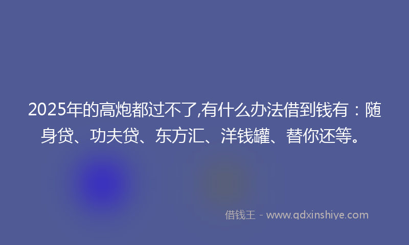 2025年的高炮都过不了,有什么办法借到钱有:随身贷、功夫贷、东方汇、洋钱罐、替你还等。
