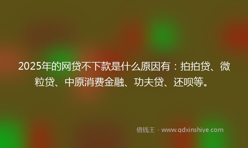 2025年的网贷不下款是什么原因有:拍拍贷、微粒贷、中原消费金融、功夫贷、还呗等。