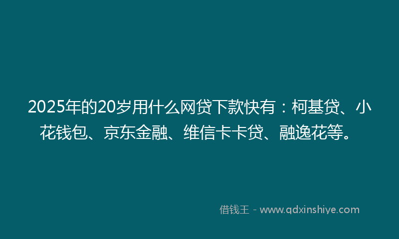 2025年的20岁用什么网贷下款快有：柯基贷、小花钱包、京东金融、维信卡卡贷、融逸花等。
