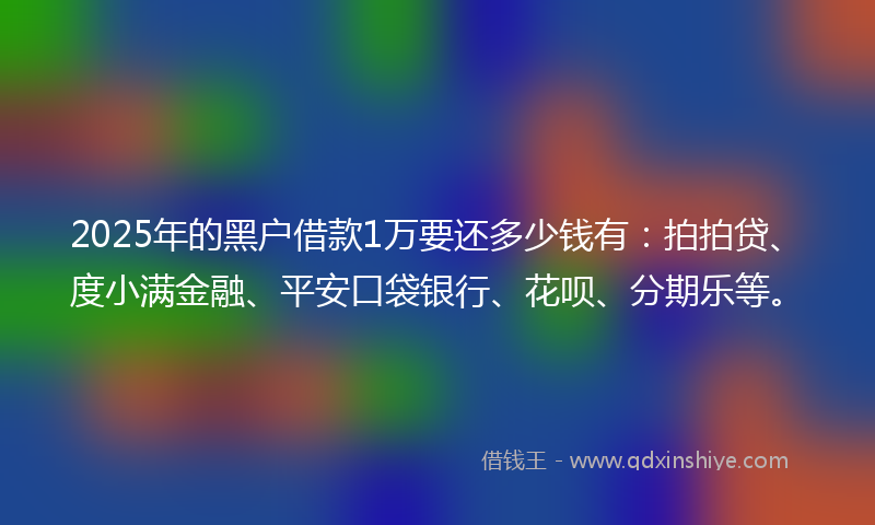 2025年的黑户借款1万要还多少钱有：拍拍贷、度小满金融、平安口袋银行、花呗、分期乐等。
