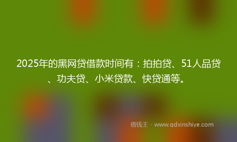 2025年的黑网贷借款时间有:拍拍贷、51人品贷、功夫贷、小米贷款、快贷通等。
