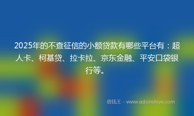 2025年的不查征信的小额贷款有哪些平台有：超人卡、柯基贷、拉卡拉、京东金融、平安口袋银行等。
