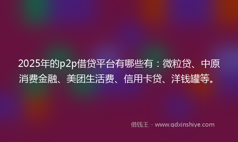 2025年的p2p借贷平台有哪些有:微粒贷、中原消费金融、美团生活费、信用卡贷、洋钱罐等。