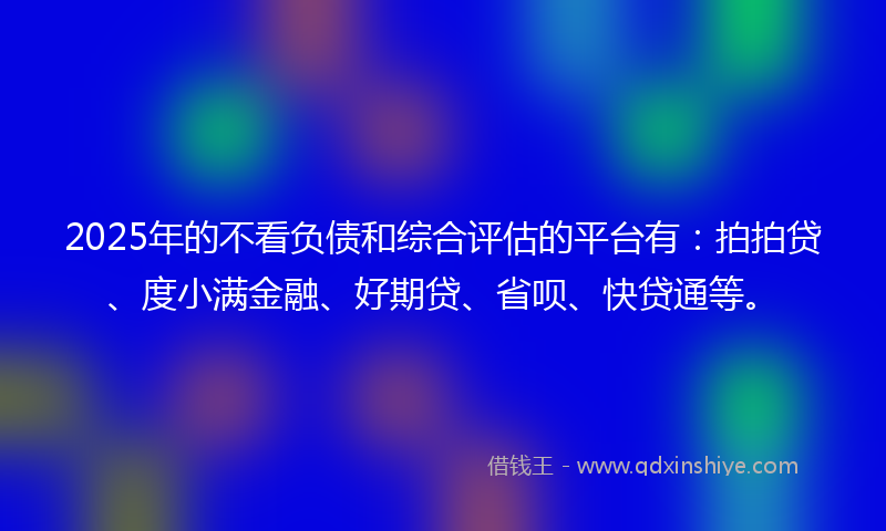 2025年的不看负债和综合评估的平台有：拍拍贷、度小满金融、好期贷、省呗、快贷通等。