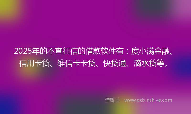 2025年的不查征信的借款软件有：度小满金融、信用卡贷、维信卡卡贷、快贷通、滴水贷等。