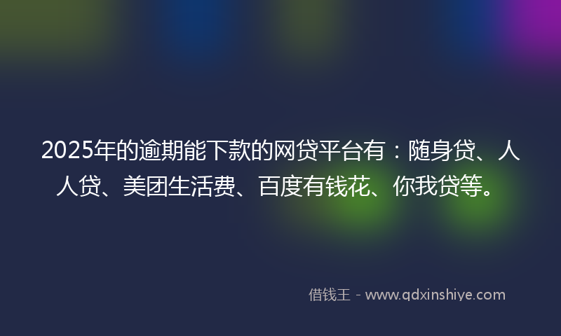 2025年的逾期能下款的网贷平台有：随身贷、人人贷、美团生活费、百度有钱花、你我贷等。