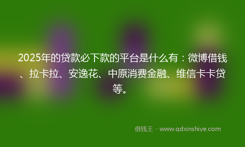 2025年的贷款必下款的平台是什么有：微博借钱、拉卡拉、安逸花、中原消费金融、维信卡卡贷等。