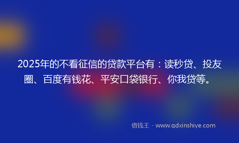 2025年的不看征信的贷款平台有：读秒贷、投友圈、百度有钱花、平安口袋银行、你我贷等。