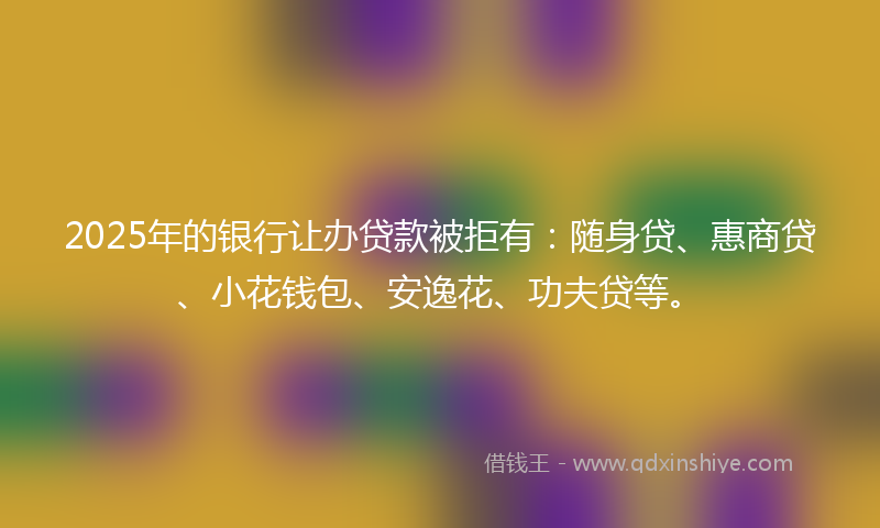 2025年的银行让办贷款被拒有：随身贷、惠商贷、小花钱包、安逸花、功夫贷等。