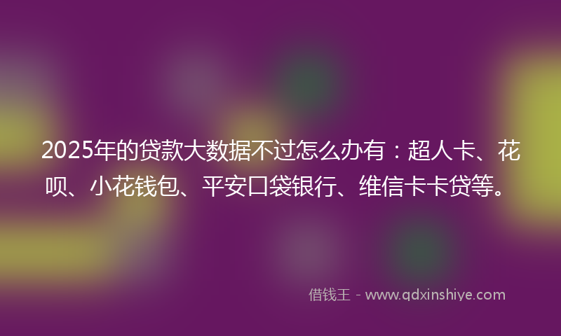 2025年的贷款大数据不过怎么办有：超人卡、花呗、小花钱包、平安口袋银行、维信卡卡贷等。