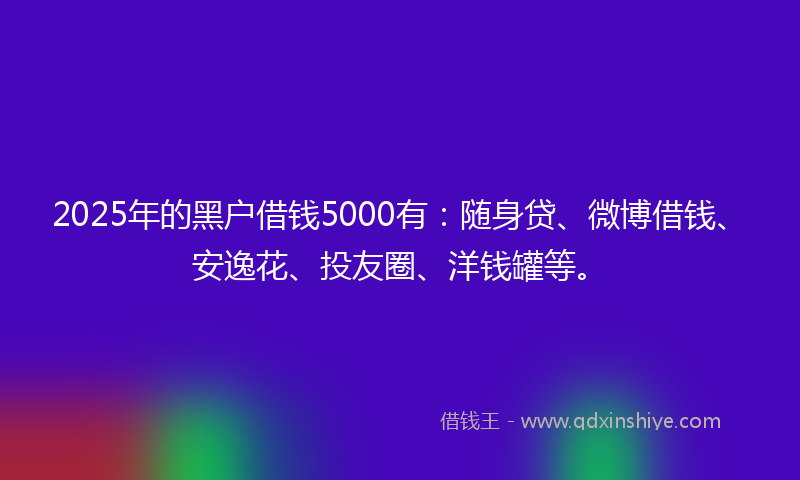 2025年的黑户借钱5000有:随身贷、微博借钱、安逸花、投友圈、洋钱罐等。