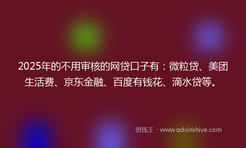2025年的不用审核的网贷口子有:微粒贷、美团生活费、京东金融、百度有钱花、滴水贷等。