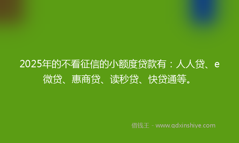 2025年的不看征信的小额度贷款有：人人贷、e微贷、惠商贷、读秒贷、快贷通等。