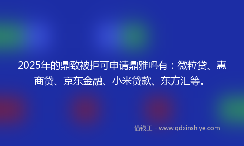 2025年的鼎致被拒可申请鼎雅吗有：微粒贷、惠商贷、京东金融、小米贷款、东方汇等。