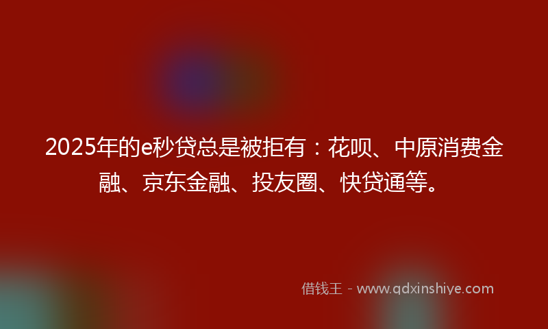 2025年的e秒贷总是被拒有：花呗、中原消费金融、京东金融、投友圈、快贷通等。