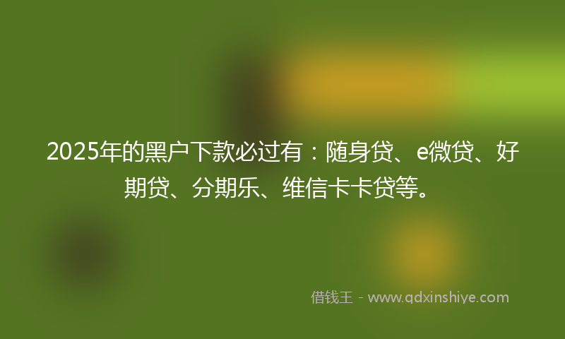 2025年的黑户下款必过有:随身贷、e微贷、好期贷、分期乐、维信卡卡贷等。