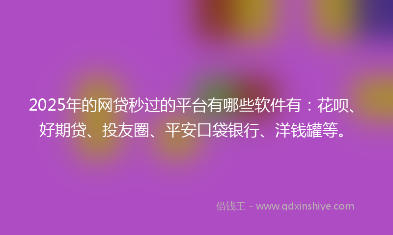 2025年的网贷秒过的平台有哪些软件有：花呗、好期贷、投友圈、平安口袋银行、洋钱罐等。