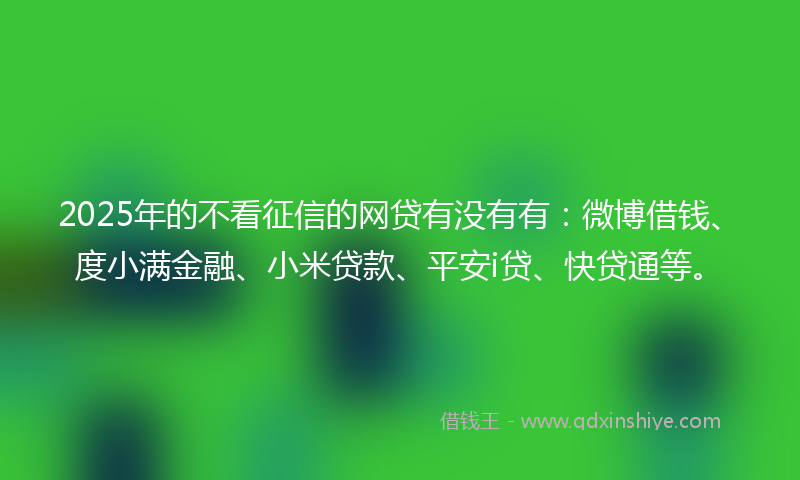 2025年的不看征信的网贷有没有有：微博借钱、度小满金融、小米贷款、平安i贷、快贷通等。