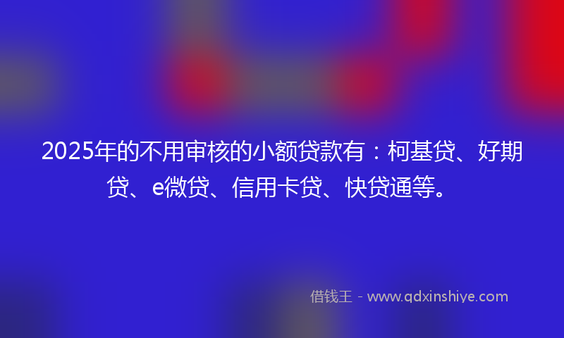 2025年的不用审核的小额贷款有：柯基贷、好期贷、e微贷、信用卡贷、快贷通等。