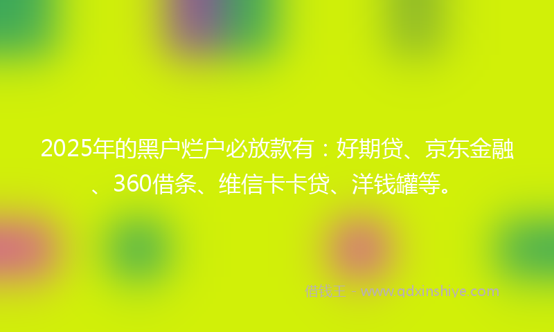 2025年的黑户烂户必放款有：好期贷、京东金融、360借条、维信卡卡贷、洋钱罐等。