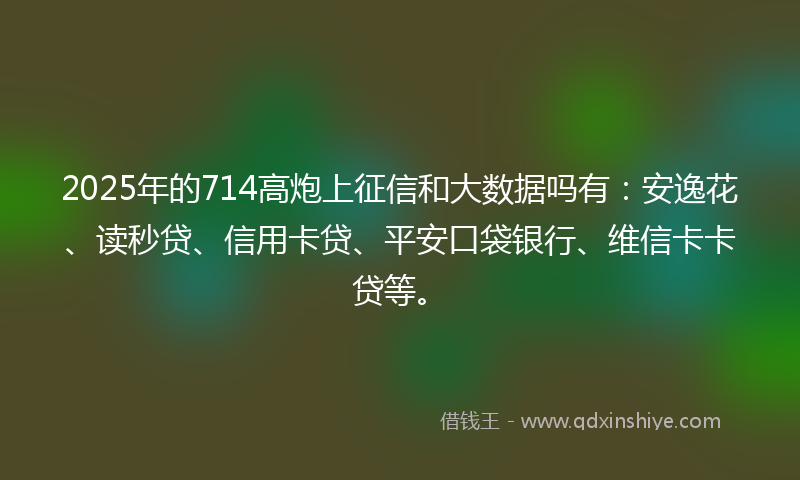 2025年的714高炮上征信和大数据吗有：安逸花、读秒贷、信用卡贷、平安口袋银行、维信卡卡贷等。