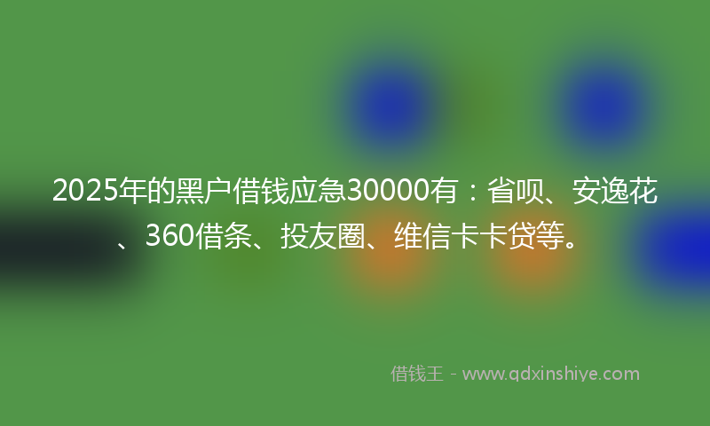 2025年的黑户借钱应急30000有：省呗、安逸花、360借条、投友圈、维信卡卡贷等。