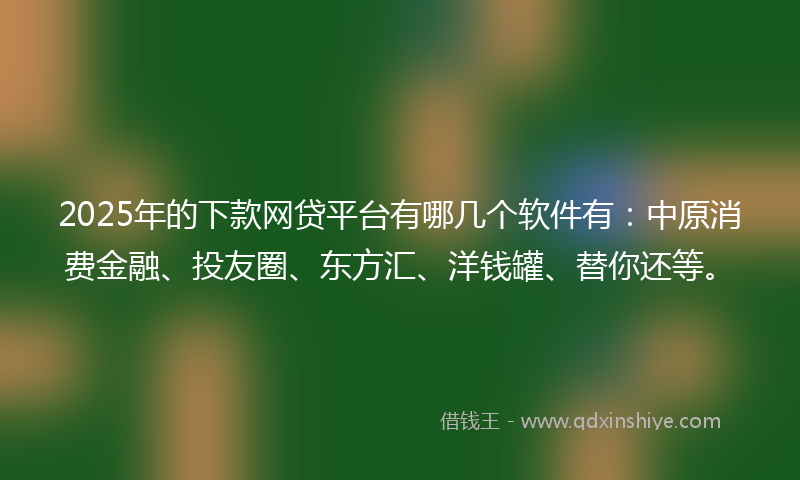 2025年的下款网贷平台有哪几个软件有：中原消费金融、投友圈、东方汇、洋钱罐、替你还等。