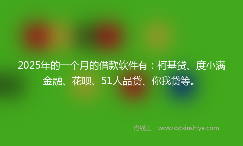 2025年的一个月的借款软件有：柯基贷、度小满金融、花呗、51人品贷、你我贷等。