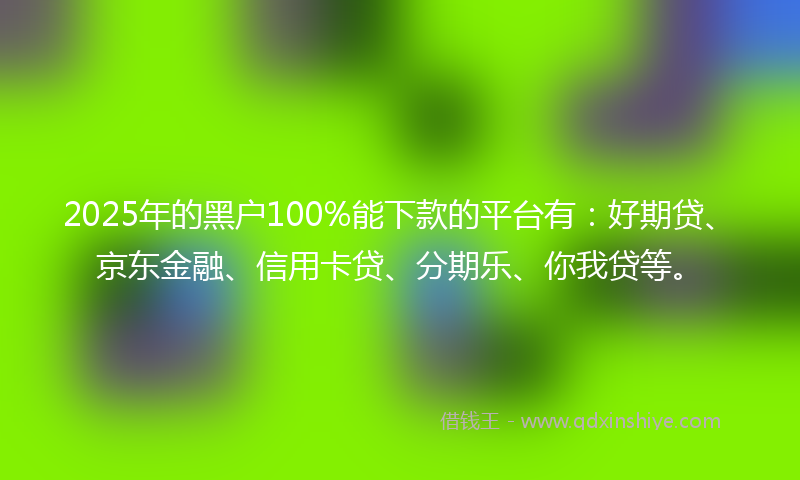 2025年的黑户100%能下款的平台有:好期贷、京东金融、信用卡贷、分期乐、你我贷等。