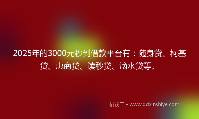 2025年的3000元秒到借款平台有：随身贷、柯基贷、惠商贷、读秒贷、滴水贷等。