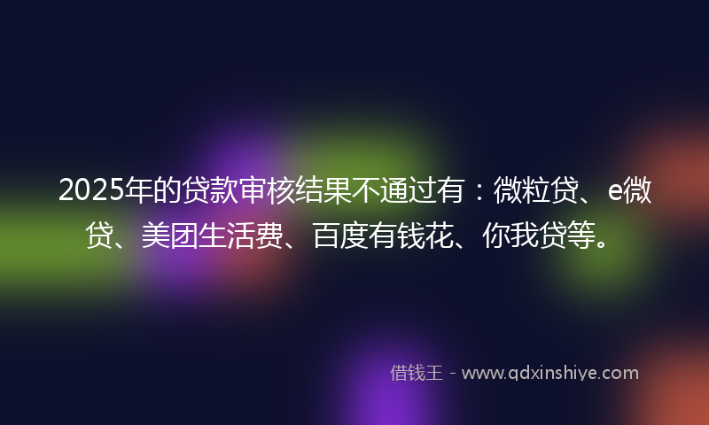 2025年的贷款审核结果不通过有：微粒贷、e微贷、美团生活费、百度有钱花、你我贷等。